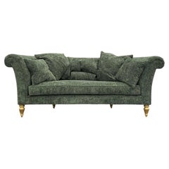 Vintage Henredon Schoonbeck Collection Green Damask Demilune Sofa With Six Throw Pillows