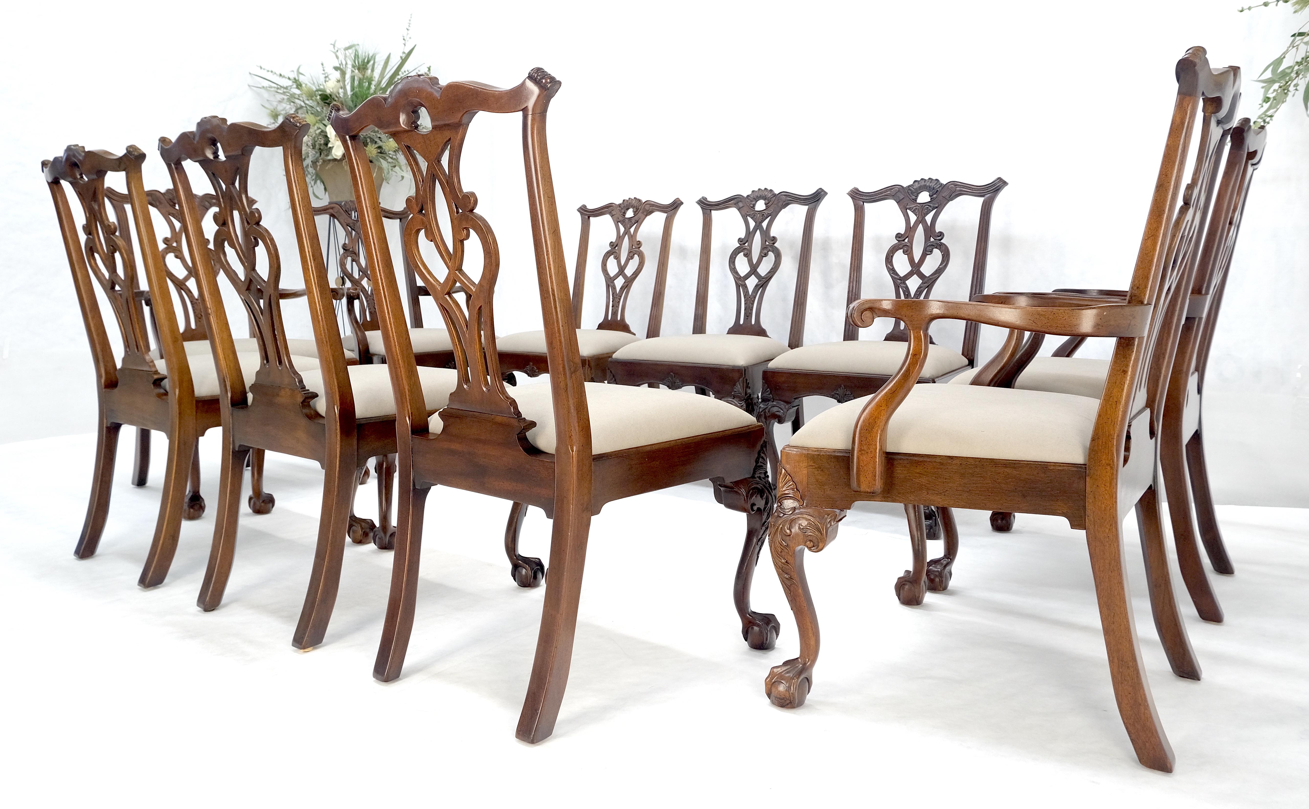 Ensemble Henredon de 10 chaises de salle à manger de style Chippendale en acajou à boules et griffes MINT ! en vente 2