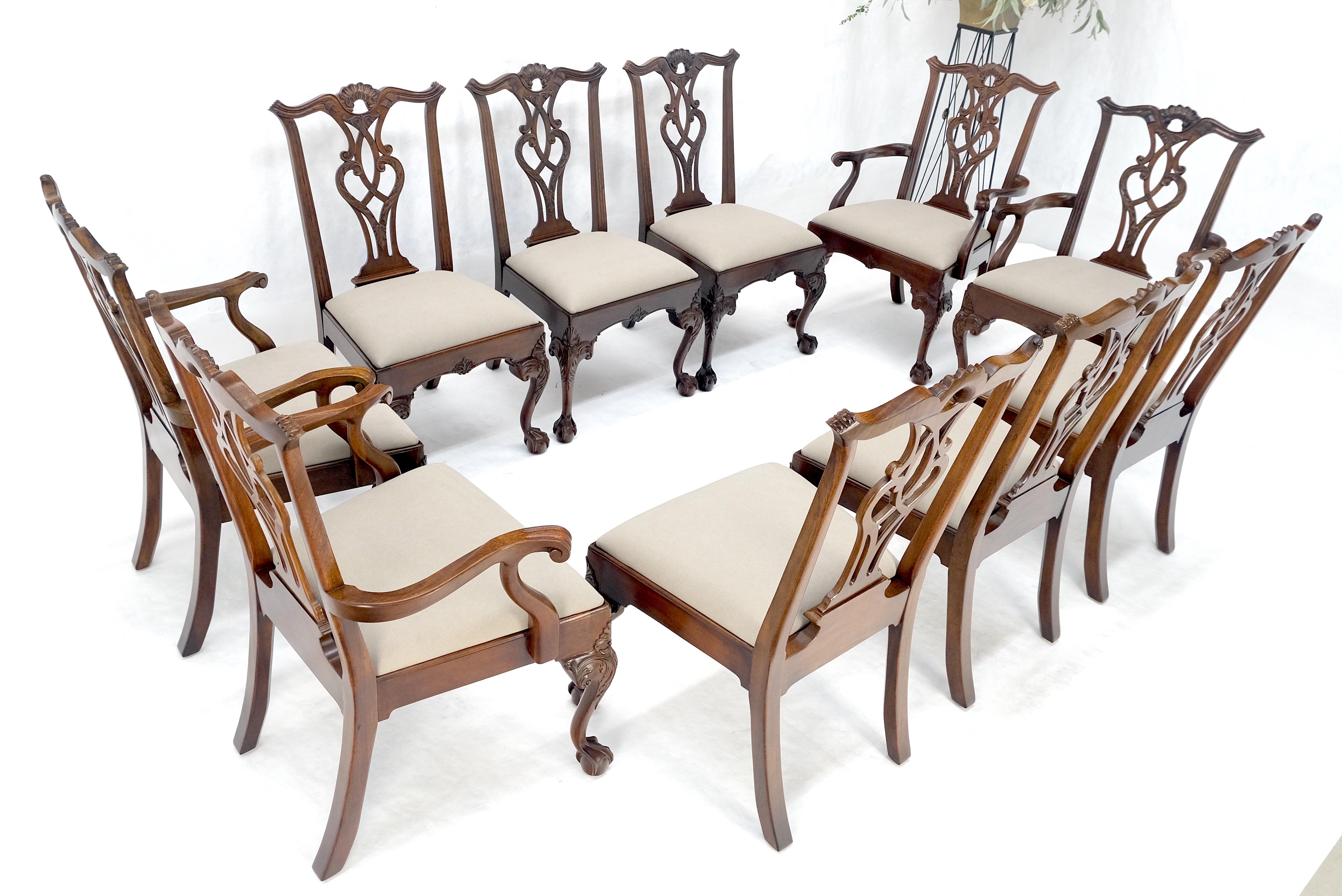 Ensemble Henredon de 10 chaises de salle à manger de style Chippendale en acajou à boules et griffes MINT ! en vente 3