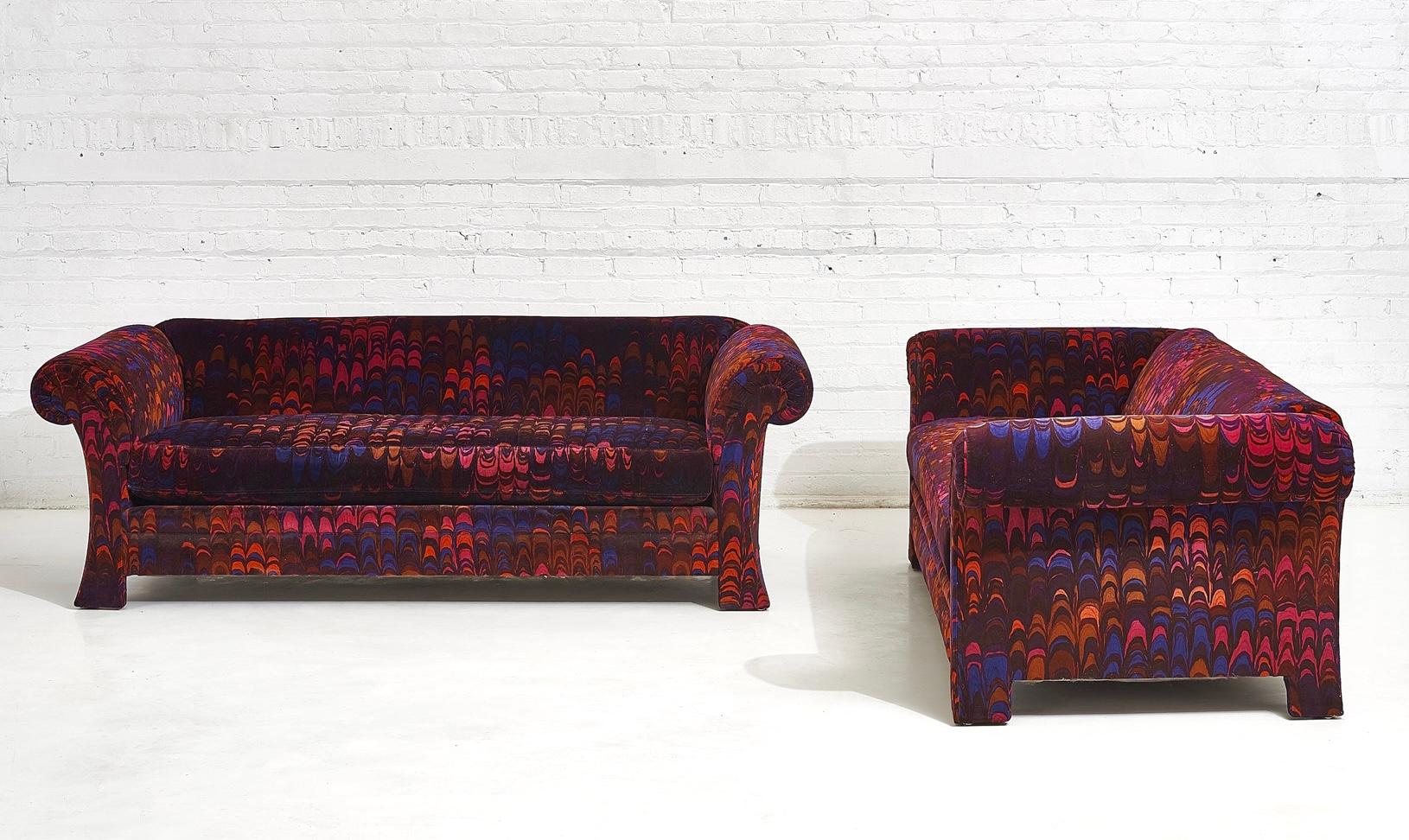 Mid-Century Modern Henredon Sofas in Jack Lenor Larsen Velvet