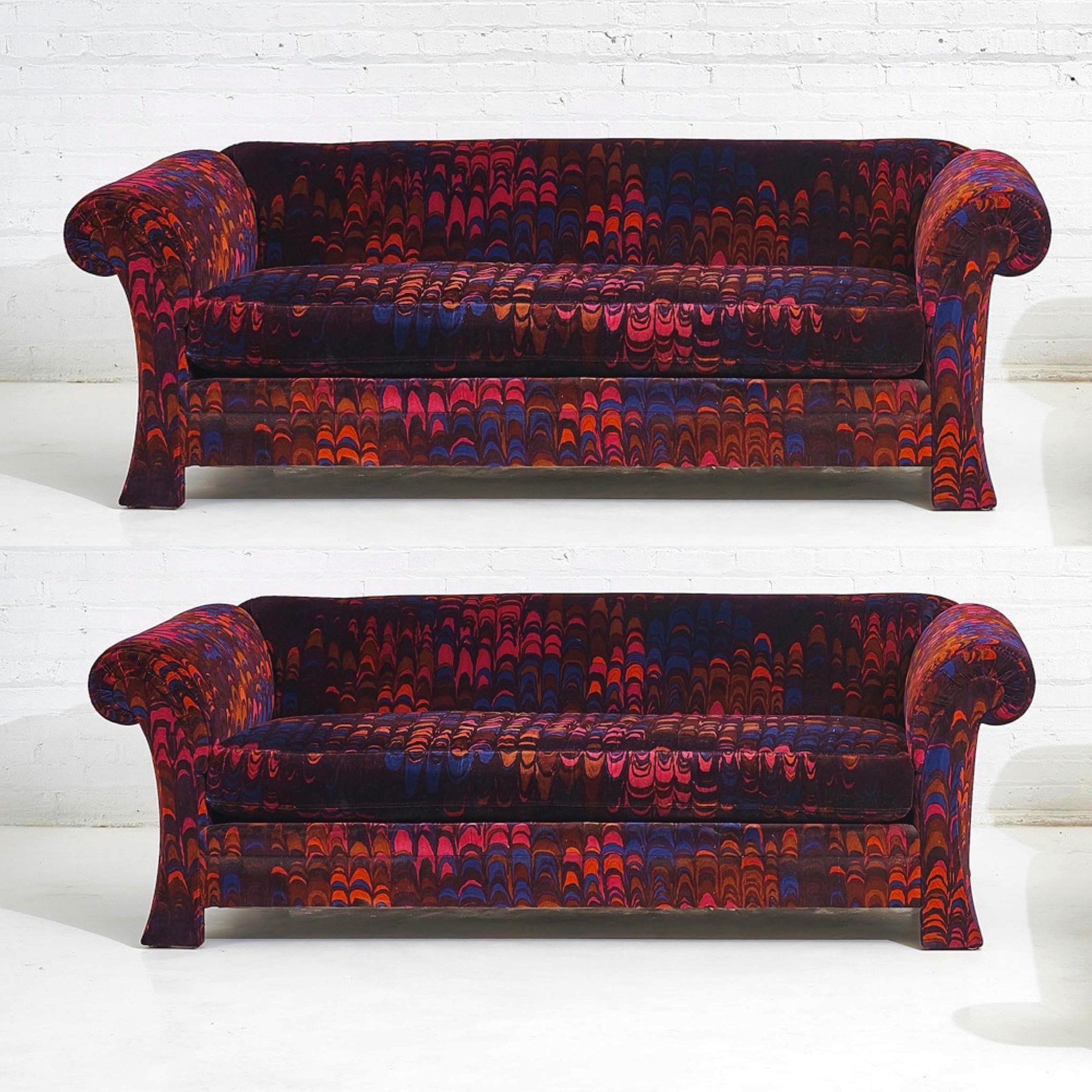 Mid-20th Century Henredon Sofas in Jack Lenor Larsen Velvet