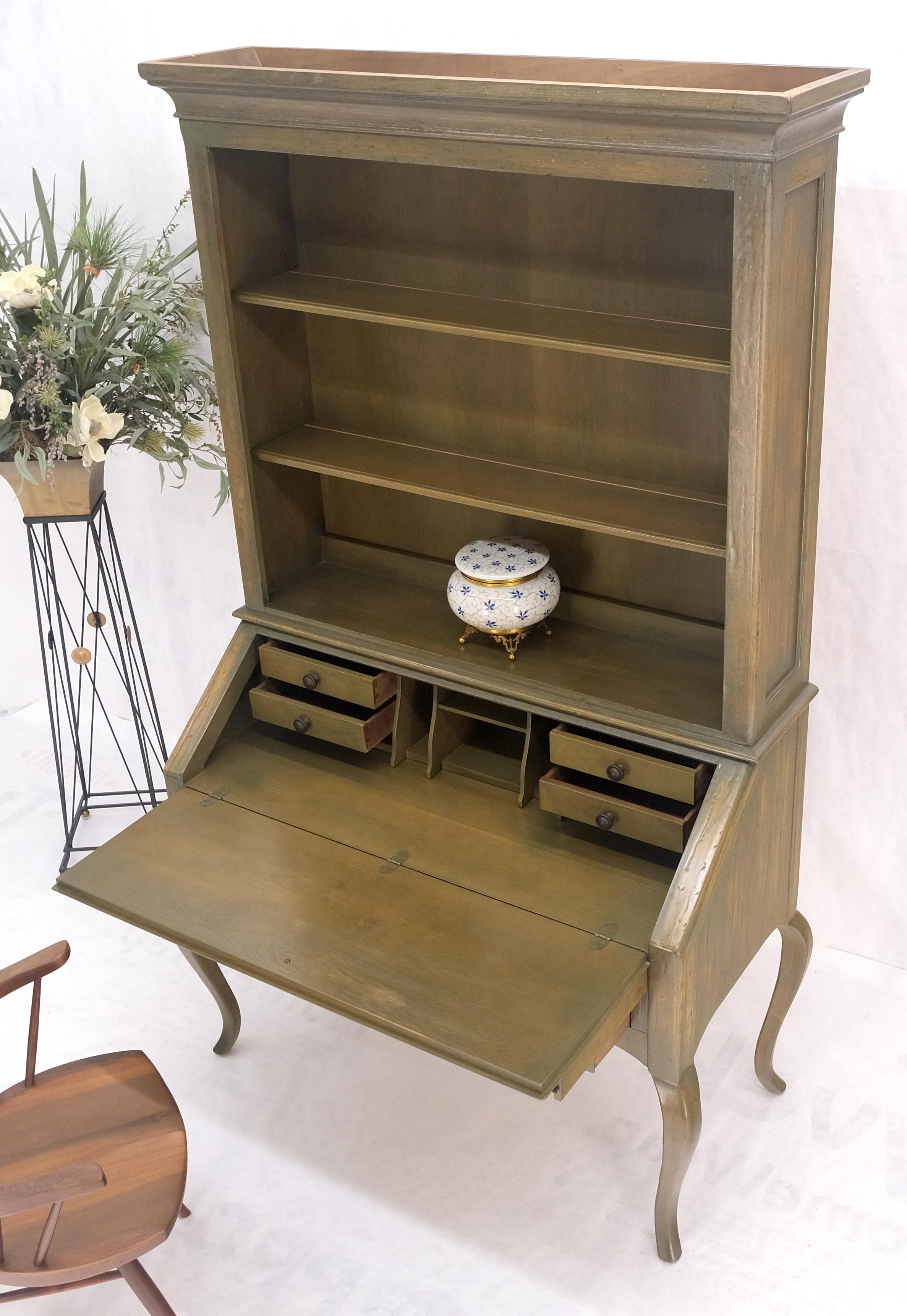 Henredon Solid Oak Olive Finish Wide Open Bookcase Secretary Desk Country French For Sale 3
