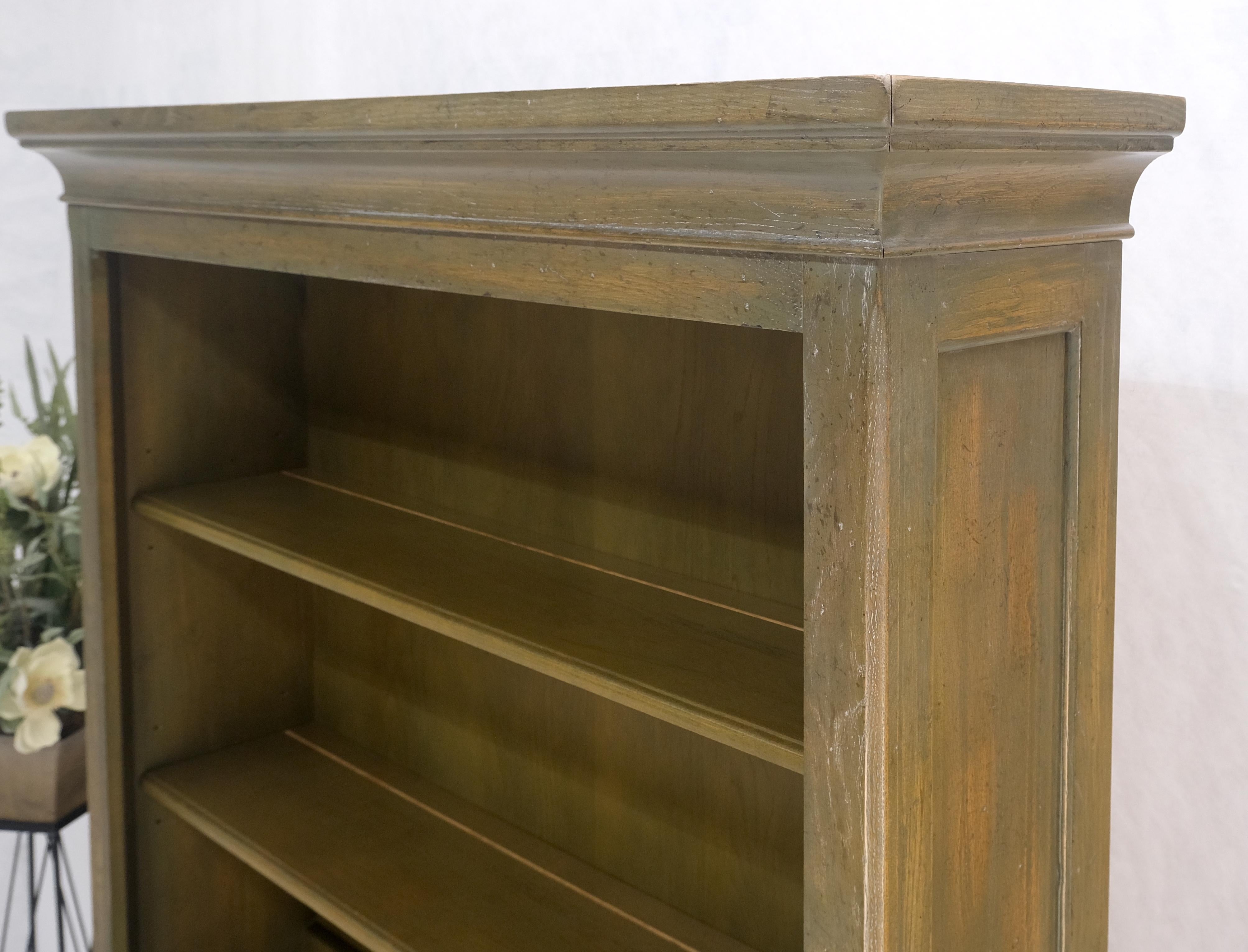Lacquered Henredon Solid Oak Olive Finish Wide Open Bookcase Secretary Desk Country French For Sale