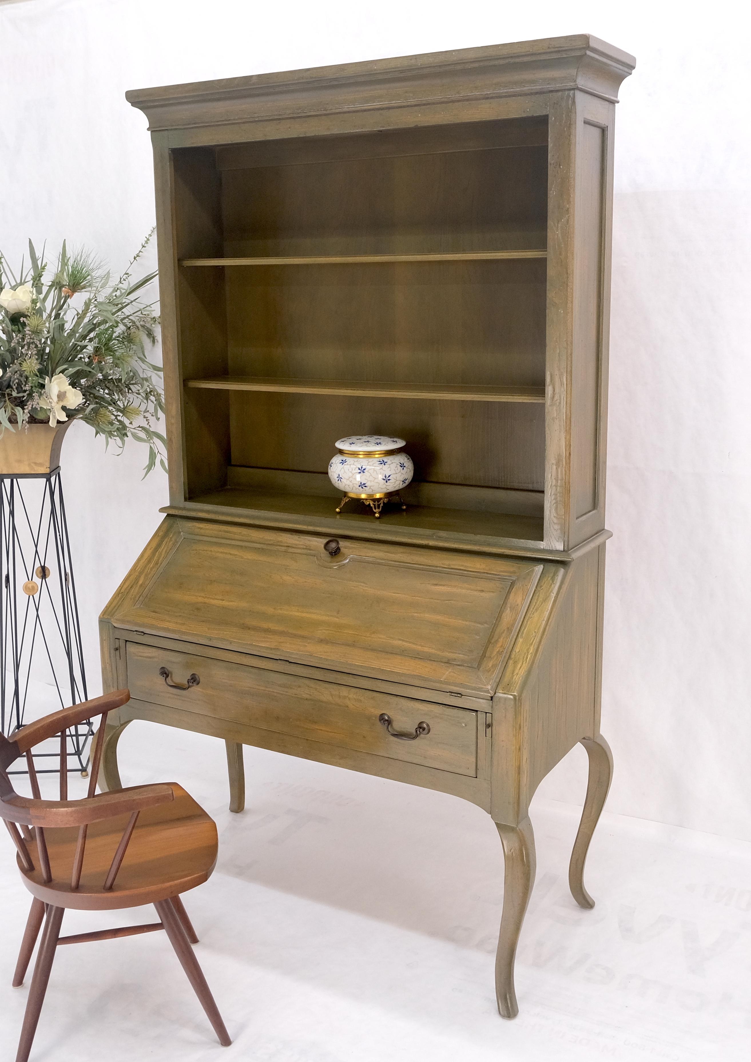 Henredon Solid Oak Olive Finish Wide Open Bookcase Secretary Desk Country French For Sale 1