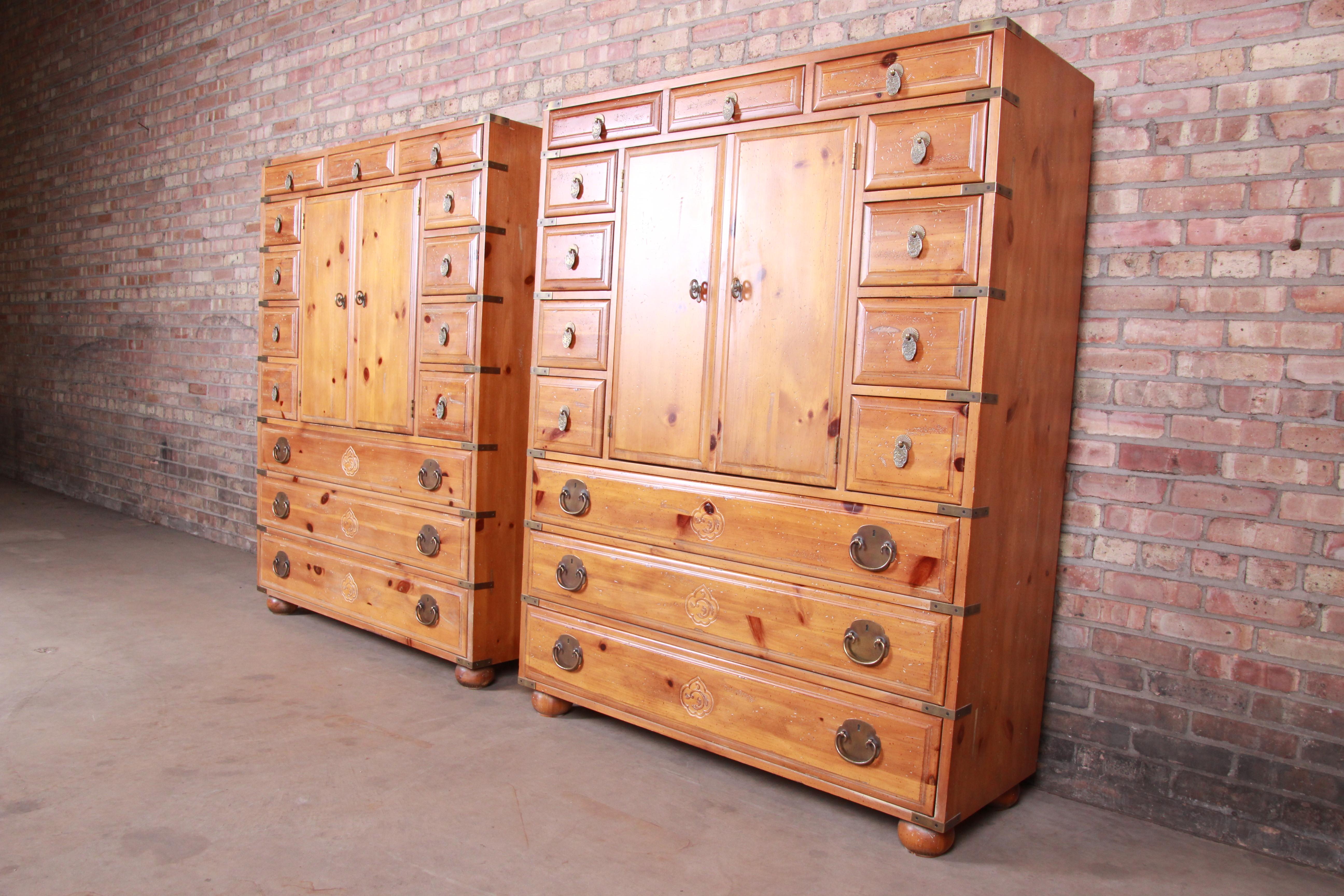 Anglo-Japanese Henredon Solid Pine 14-Drawer Japanese Tansu Chests of Drawers, Pair