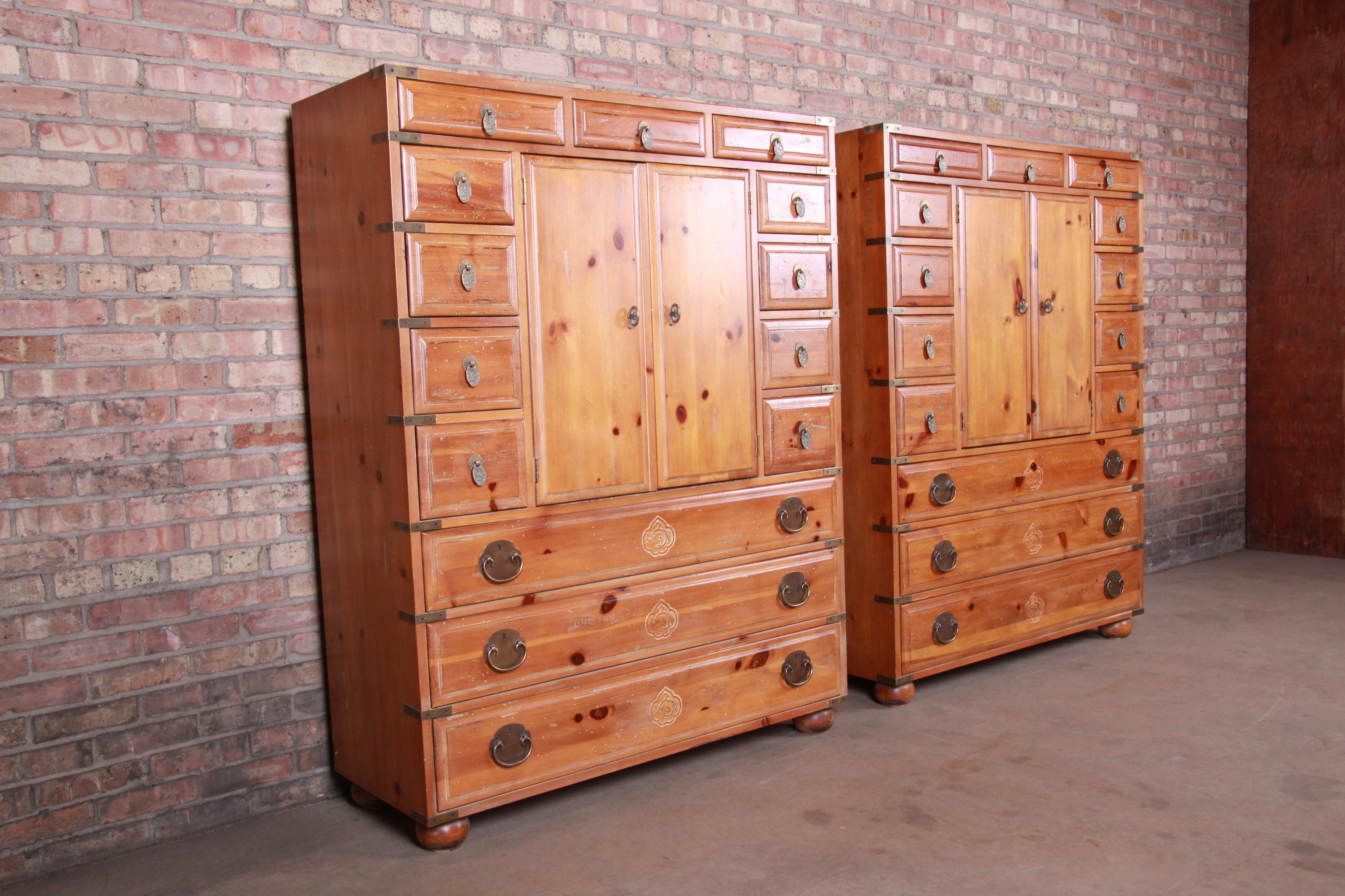 American Henredon Solid Pine 14-Drawer Japanese Tansu Chests of Drawers, Pair