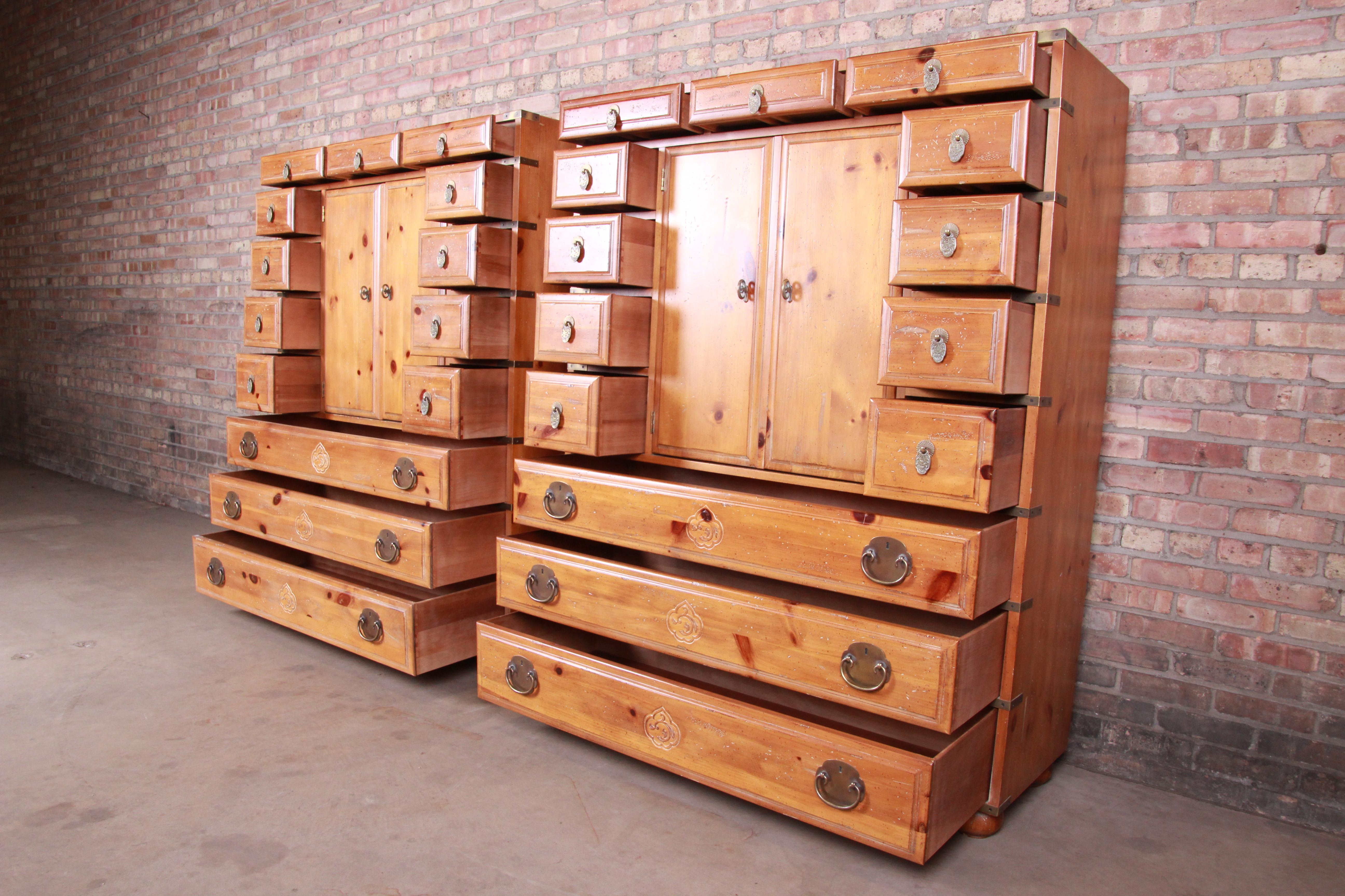 20th Century Henredon Solid Pine 14-Drawer Japanese Tansu Chests of Drawers, Pair