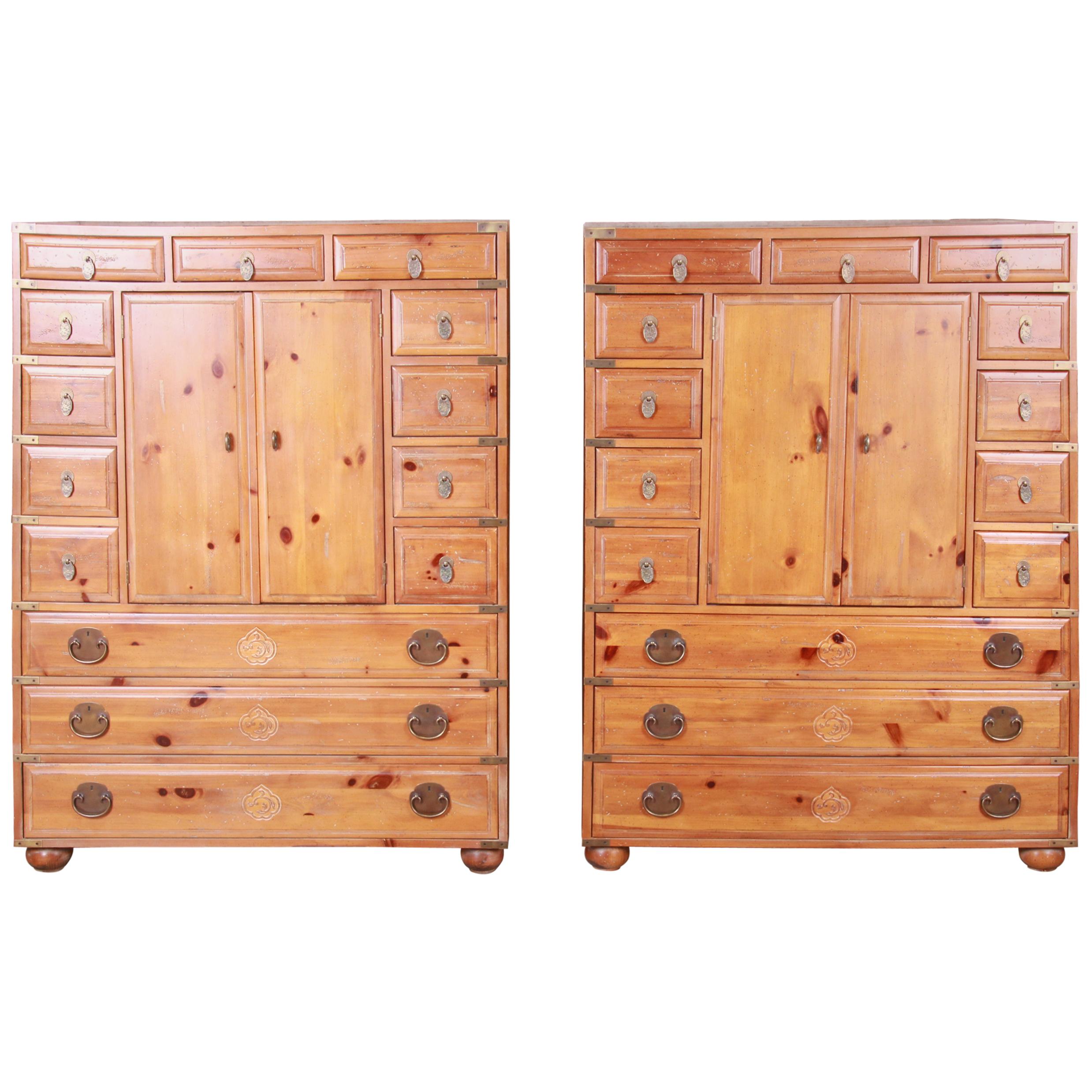 Henredon Solid Pine 14-Drawer Japanese Tansu Chests of Drawers, Pair