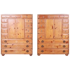 Vintage Henredon Solid Pine 14-Drawer Japanese Tansu Chests of Drawers, Pair