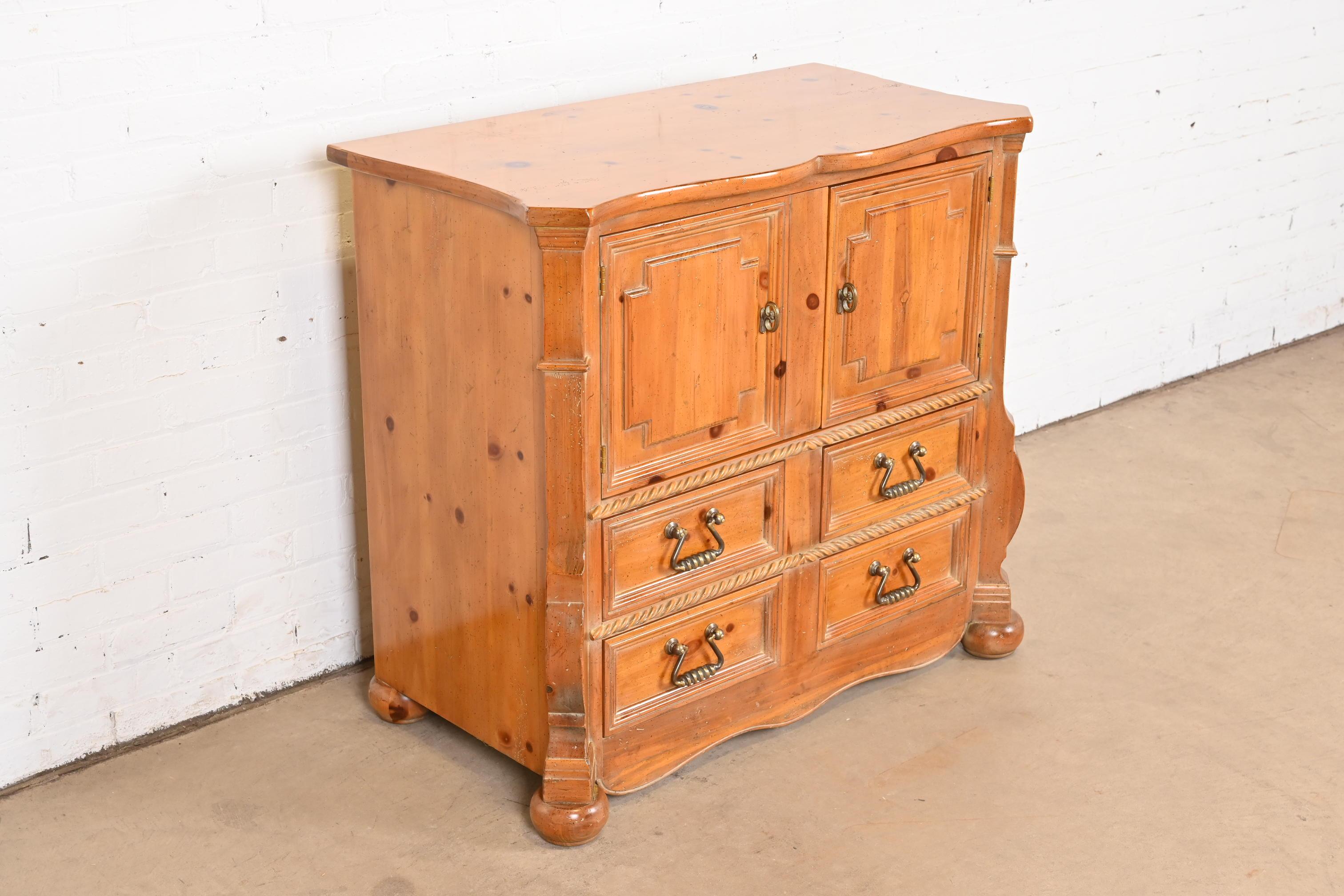 20th Century Henredon Spanish Baroque Carved Solid Pine Bar Cabinet or Chest of Drawers For Sale