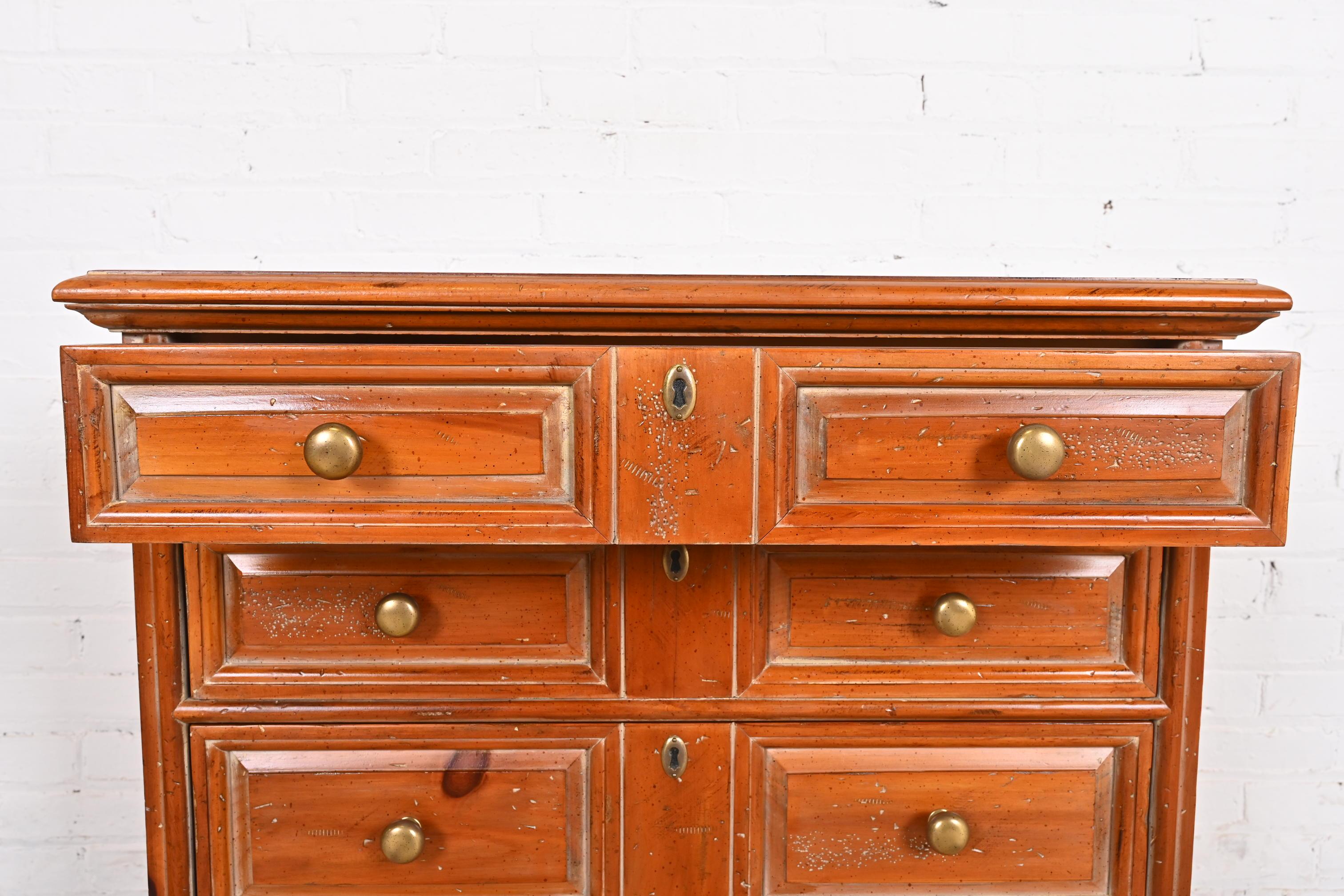 Henredon Spanish Colonial Carved Solid Pine Commode or Chest of Drawers For Sale 5