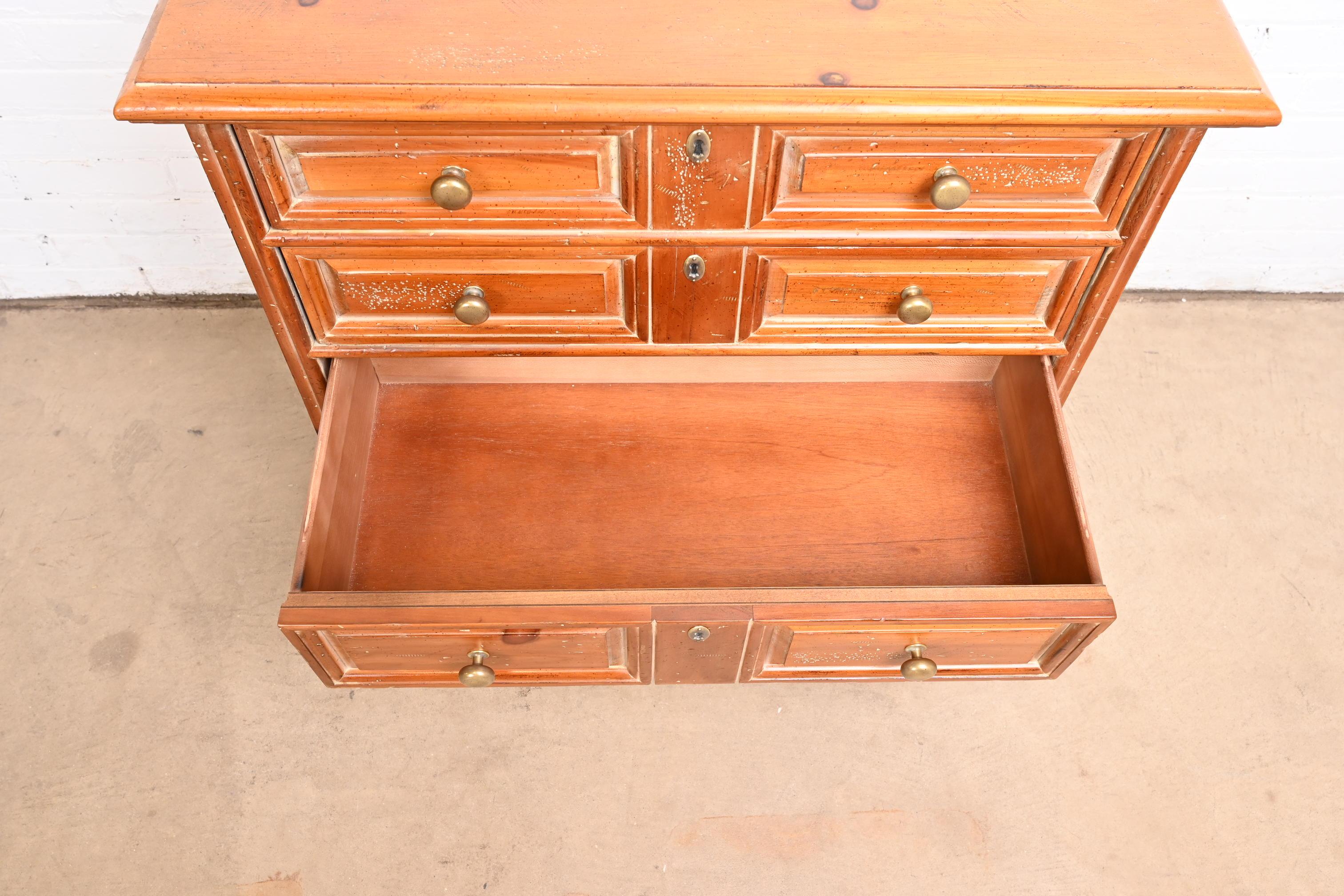 Henredon Spanish Colonial Carved Solid Pine Commode or Chest of Drawers For Sale 7