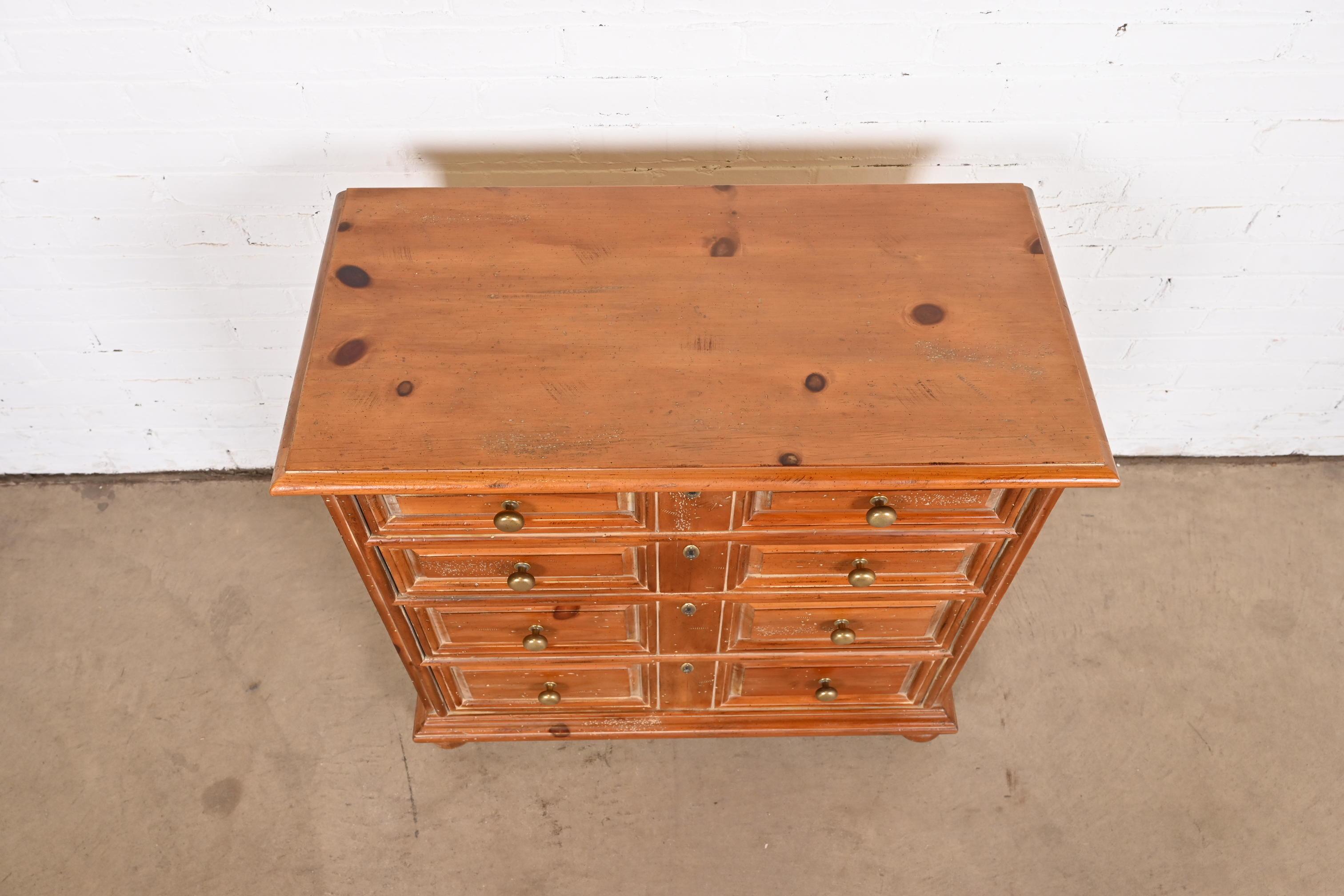 Henredon Spanish Colonial Carved Solid Pine Commode or Chest of Drawers For Sale 8