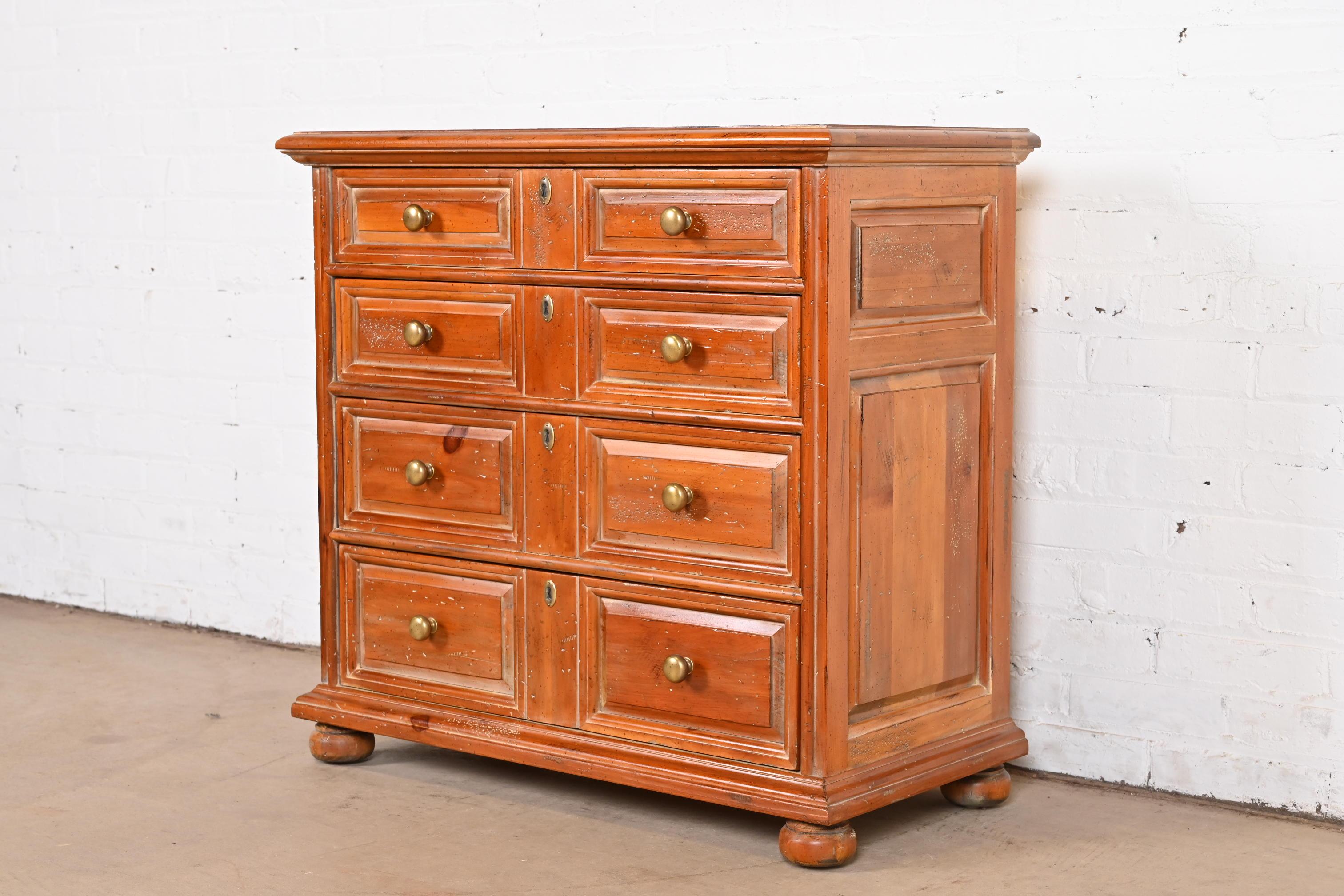 20th Century Henredon Spanish Colonial Carved Solid Pine Commode or Chest of Drawers For Sale