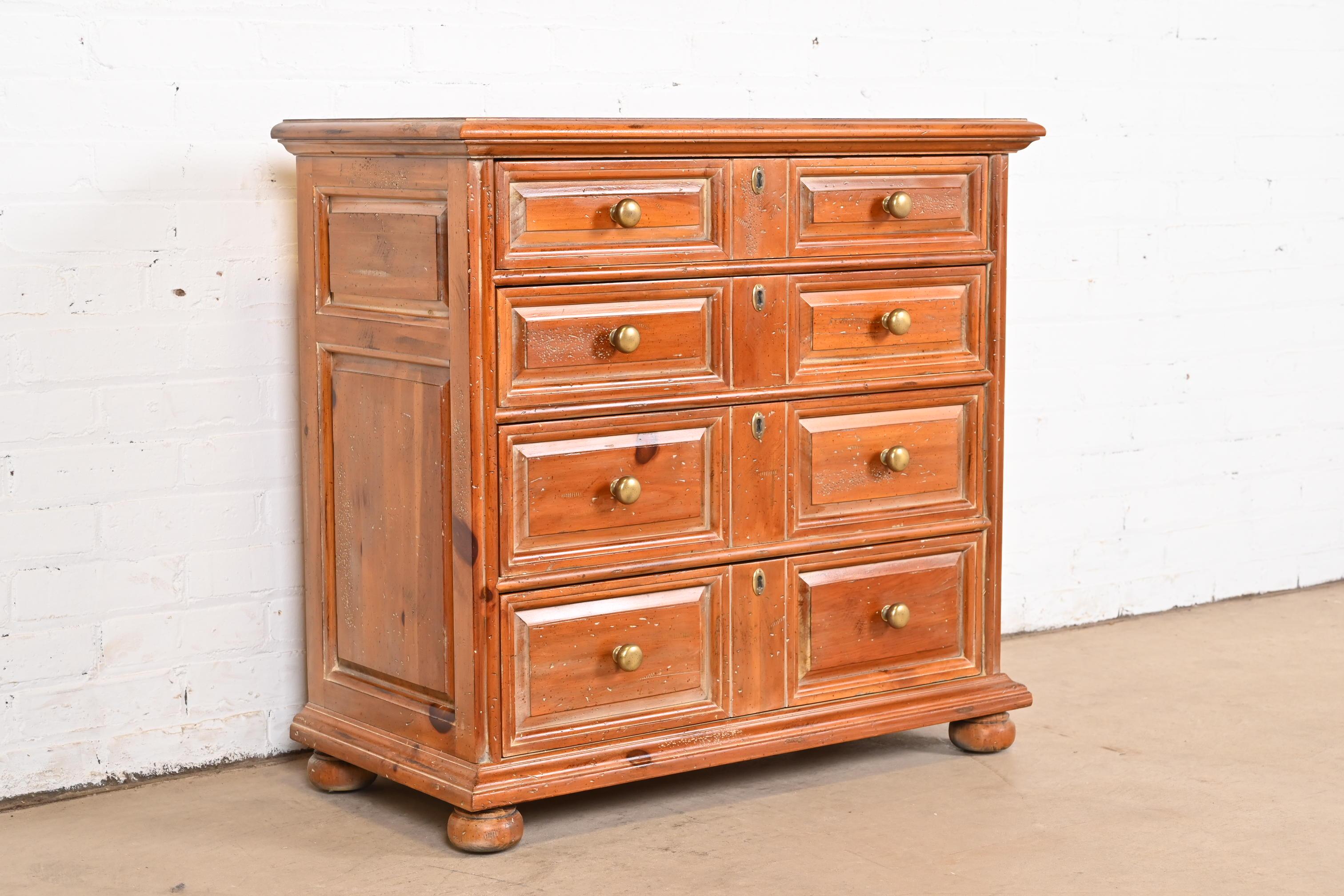 Henredon Spanish Colonial Carved Solid Pine Commode or Chest of Drawers For Sale 1