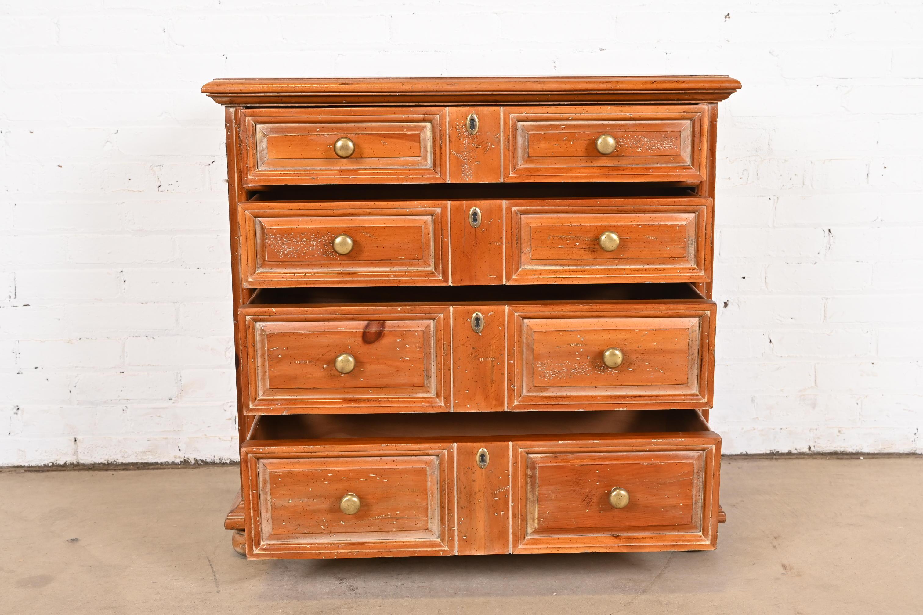 Henredon Spanish Colonial Carved Solid Pine Commode or Chest of Drawers For Sale 2
