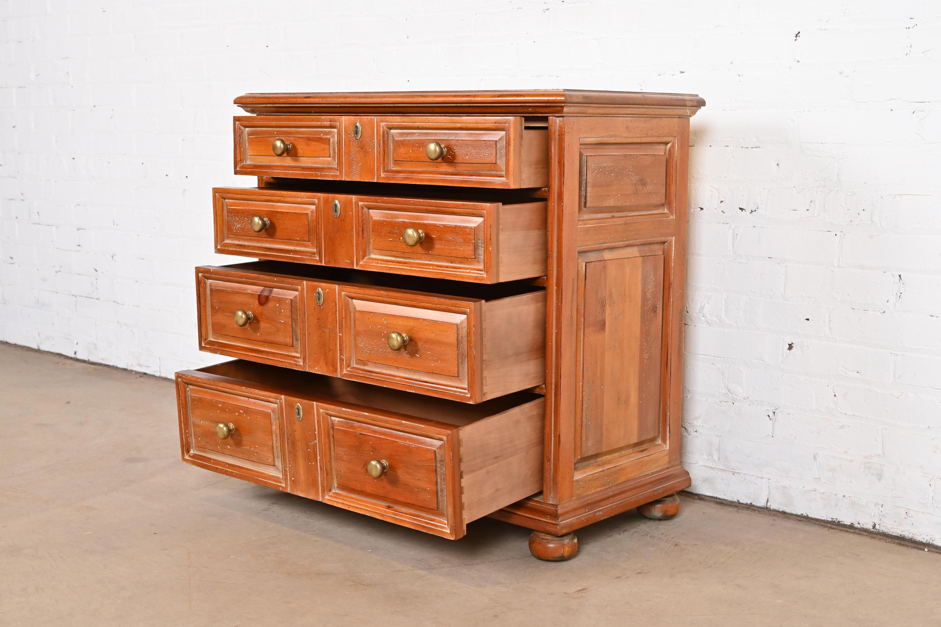 Henredon Spanish Colonial Carved Solid Pine Commode or Chest of Drawers For Sale 3