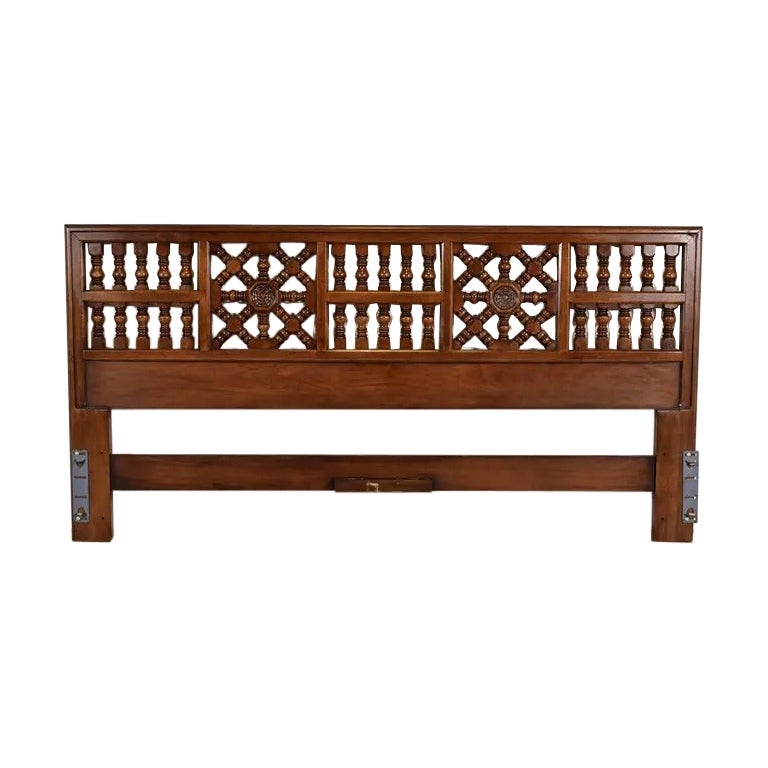 Henredon Spanish Colonial Carved Walnut King Size Headboard, Circa 1960s