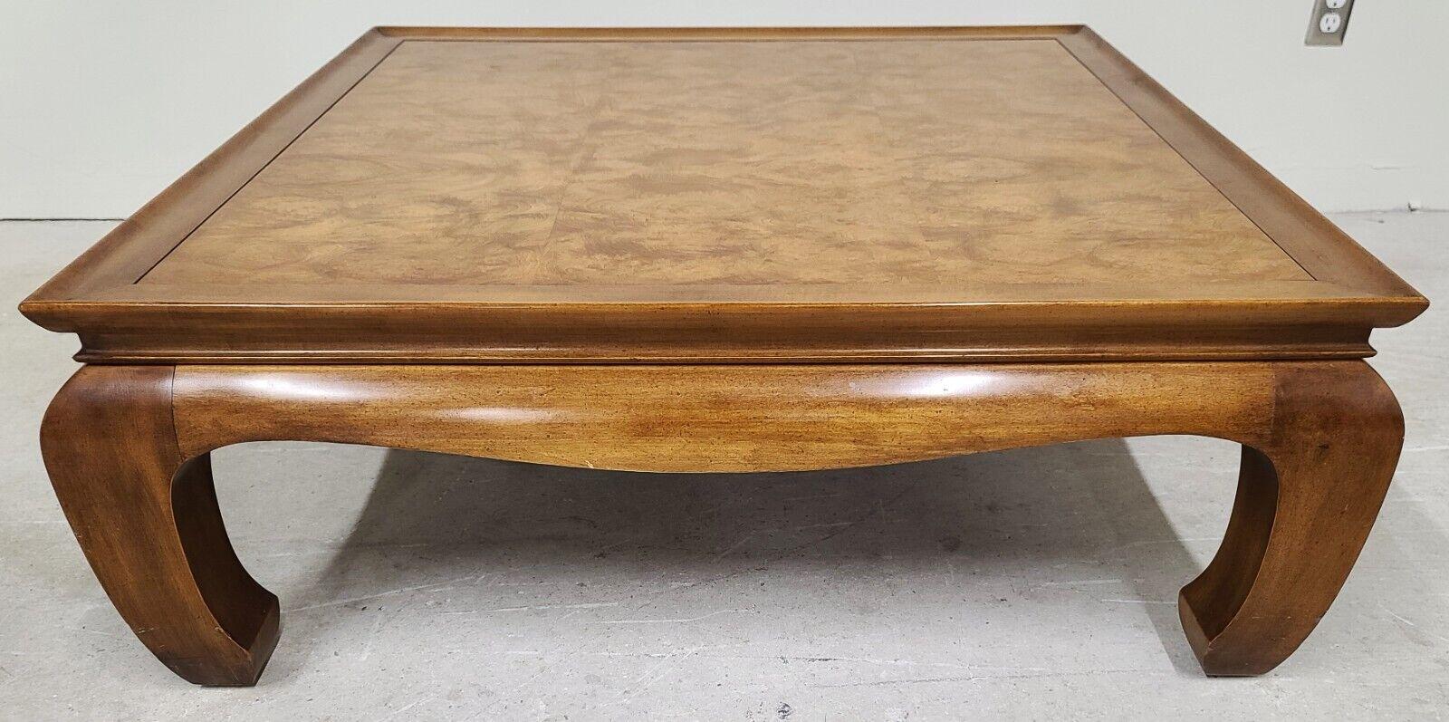 HENREDON Style Burl Wood Ming Chinoiserie Asian Coffee Table In Good Condition In Lake Worth, FL