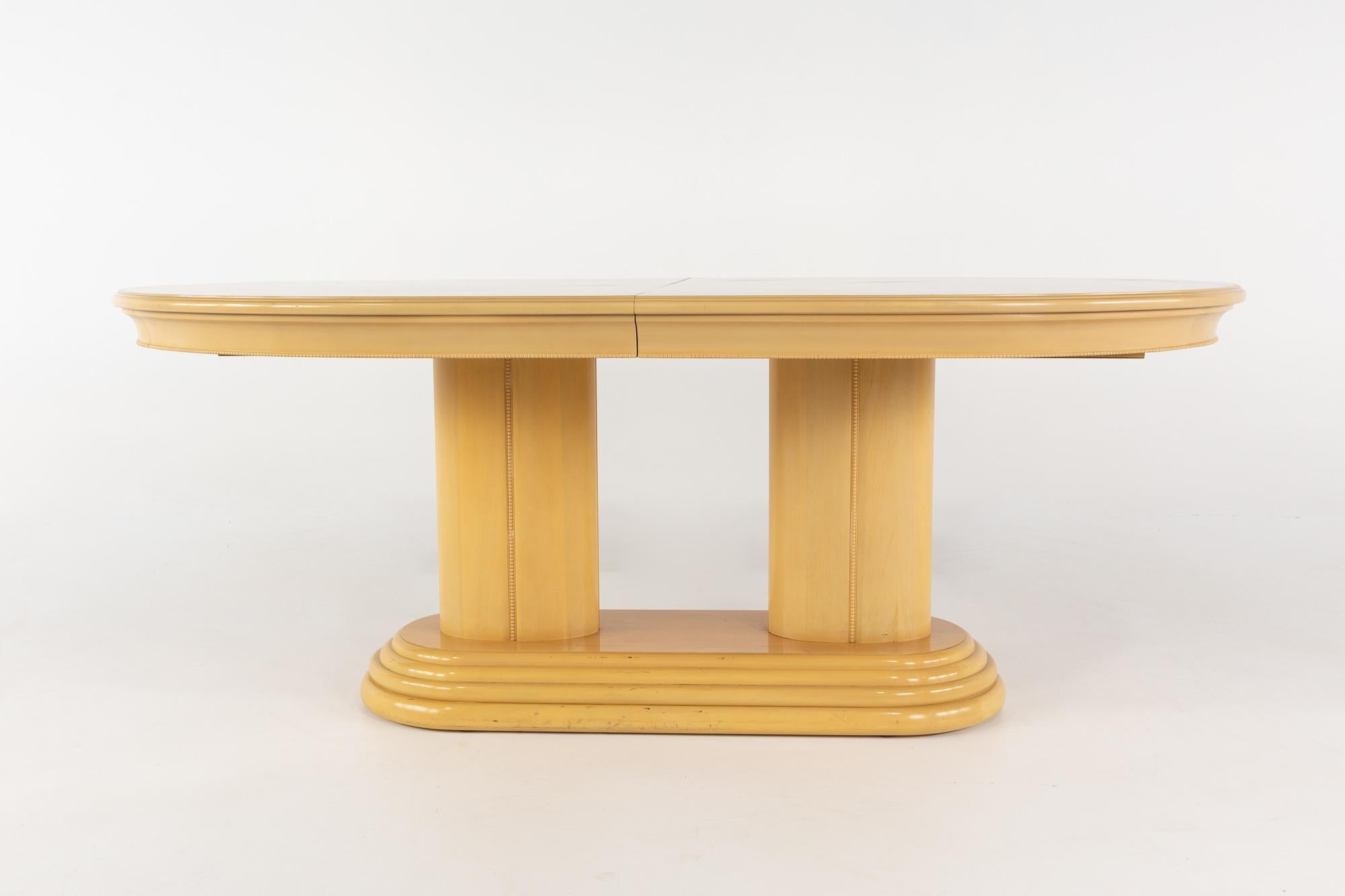 American Henredon Style Cream Pedestal Dining Table with 2 Leaves For Sale