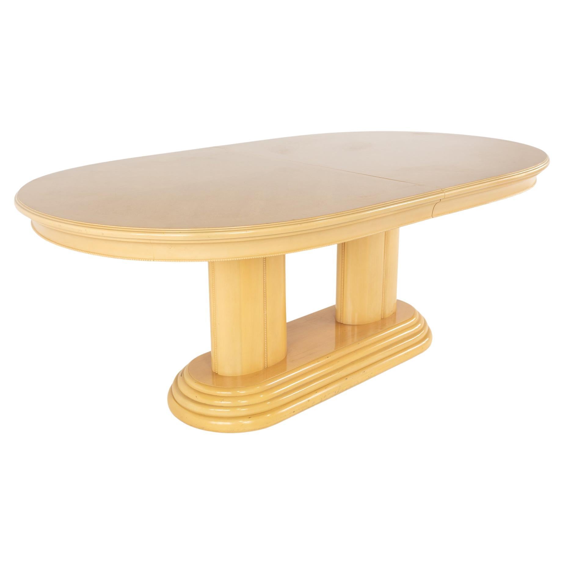 Henredon Style Cream Pedestal Dining Table with 2 Leaves