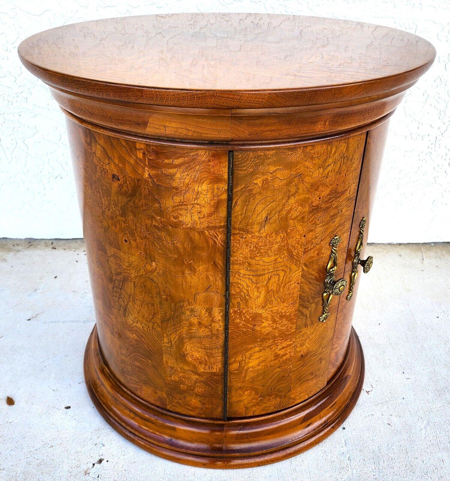 Late 20th Century Henredon Style Drum Side Table Burl