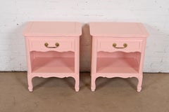 Henredon Style French Provincial Louis XV Pink Lacquered Nightstands, Refinished