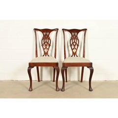 Henredon Style Georgian Carved Mahogany Side Chairs or Dining Chairs, Pair