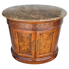 Henredon Style Mahogany & Marble Drum Center Side Bedside Table
