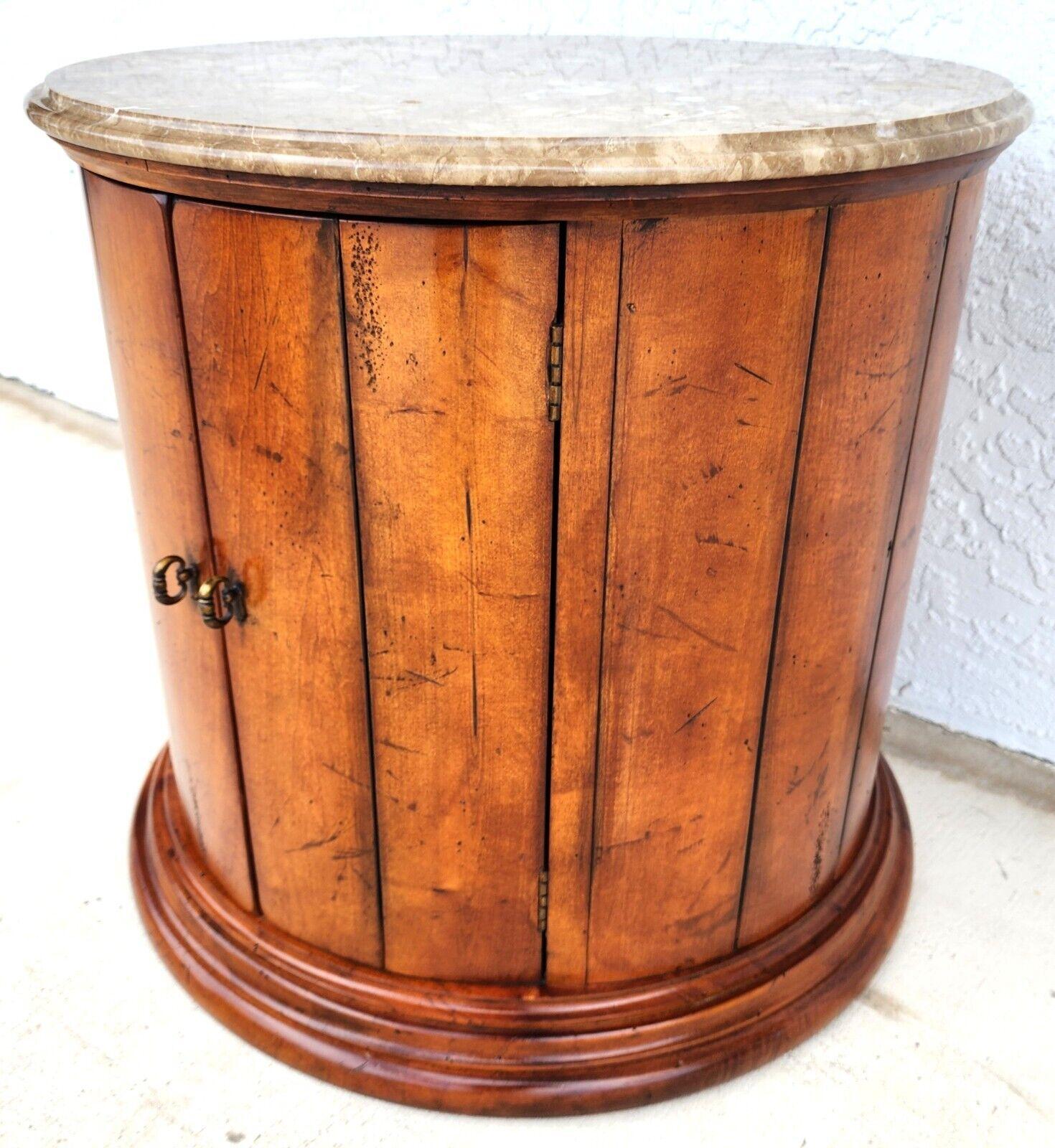 Late 20th Century Henredon Style Marble Drum Table For Sale