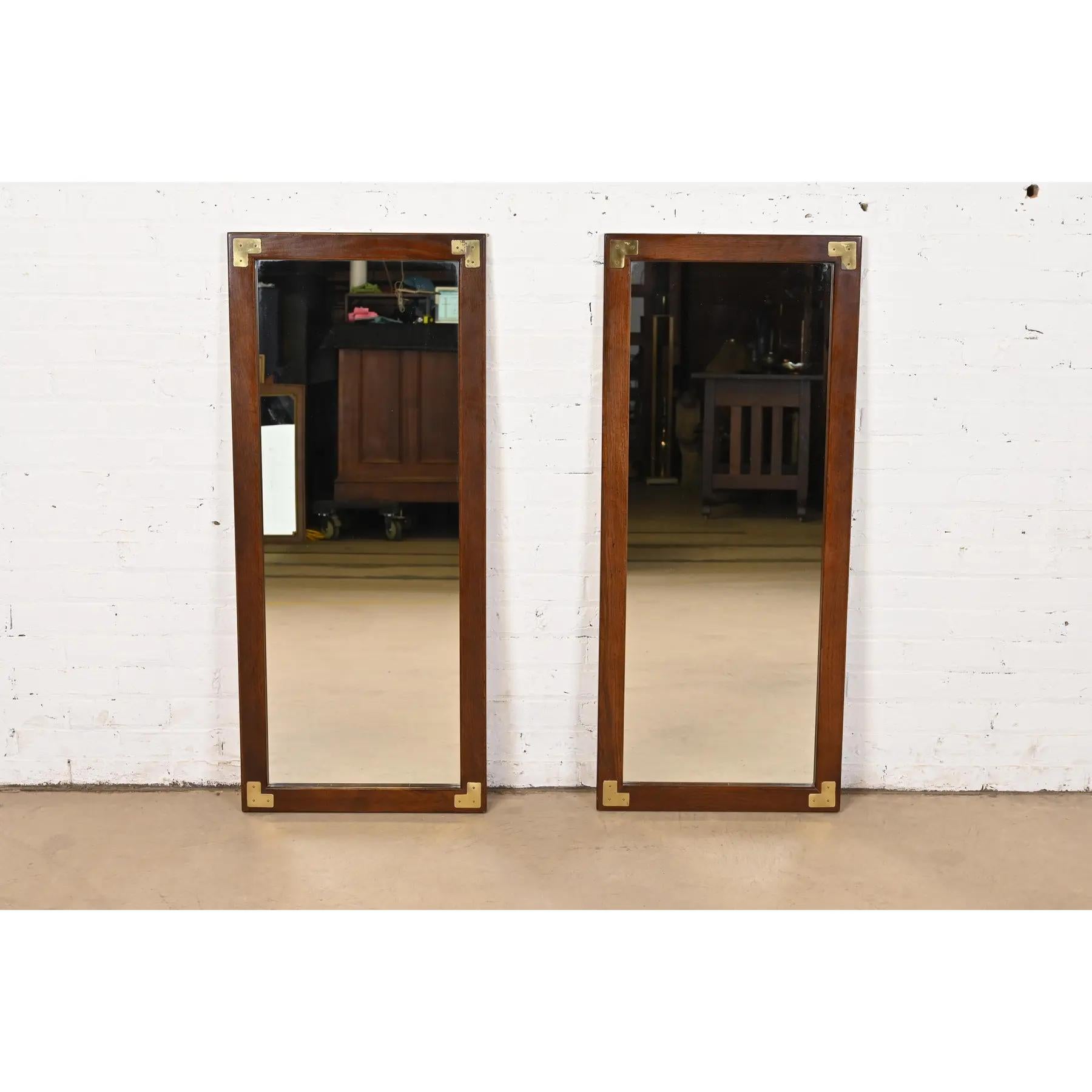 Mid-Century Modern Henredon Style Mid-Century Hollywood Regency Campaign Oak and Brass Mirrors