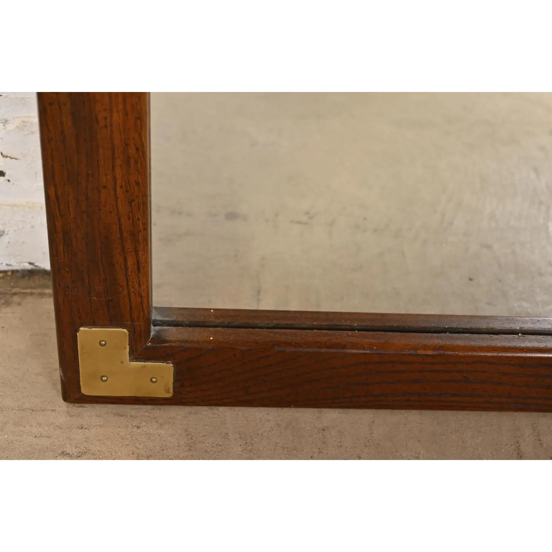Henredon Style Mid-Century Hollywood Regency Campaign Oak and Brass Mirrors 1