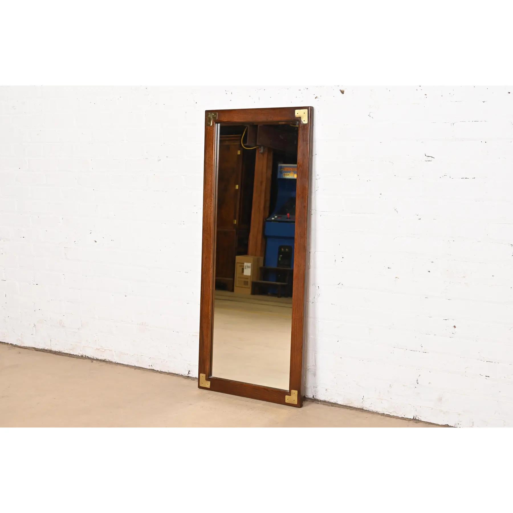 American Henredon Style Mid-Century Hollywood Regency Campaign Oak and Brass Wall Mirror