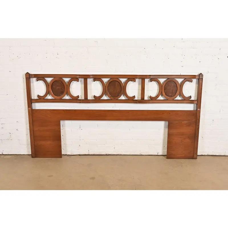 Magnifique tête de lit king size en cerisier et ronce de bois de style 