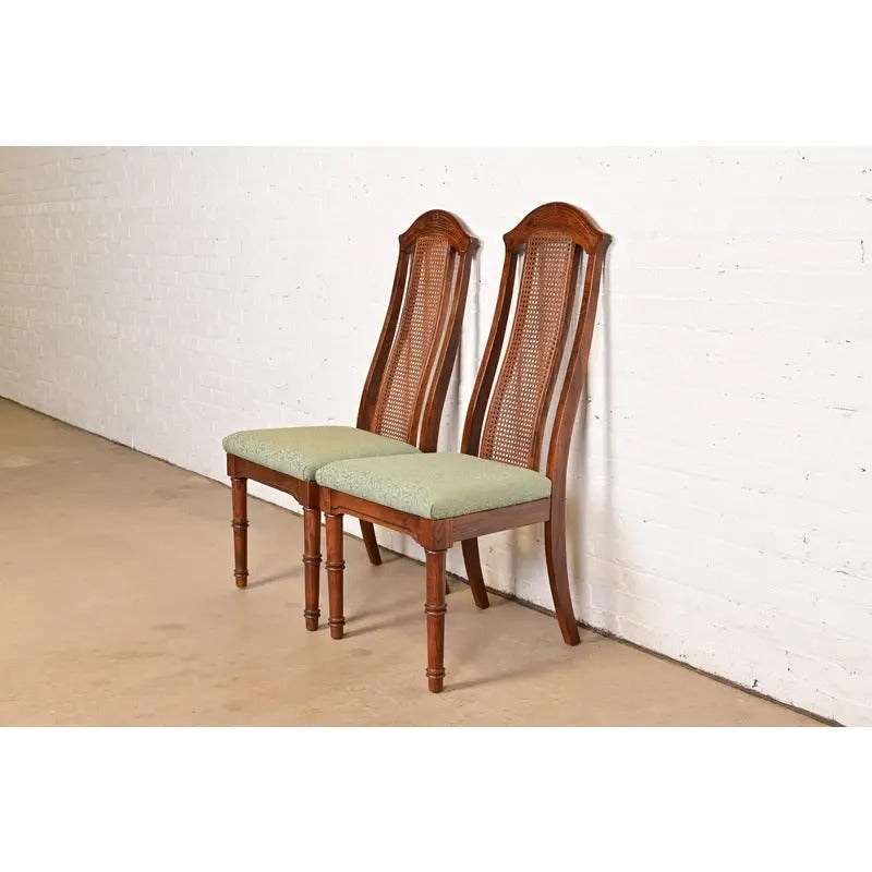 Henredon Style Mid-Century Hollywood Regency Oak Dining Chairs, Pair