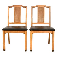 Henredon Style Mid-Century Hollywood Regency Walnut and Cane Side Chairs, Pair