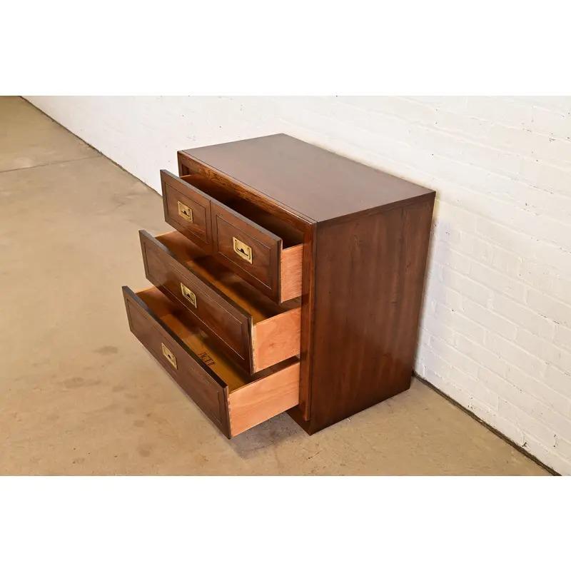 Henredon Style Mid-Century Modern Campaign Oak Bachelor Chest, Circa 1970s For Sale 2