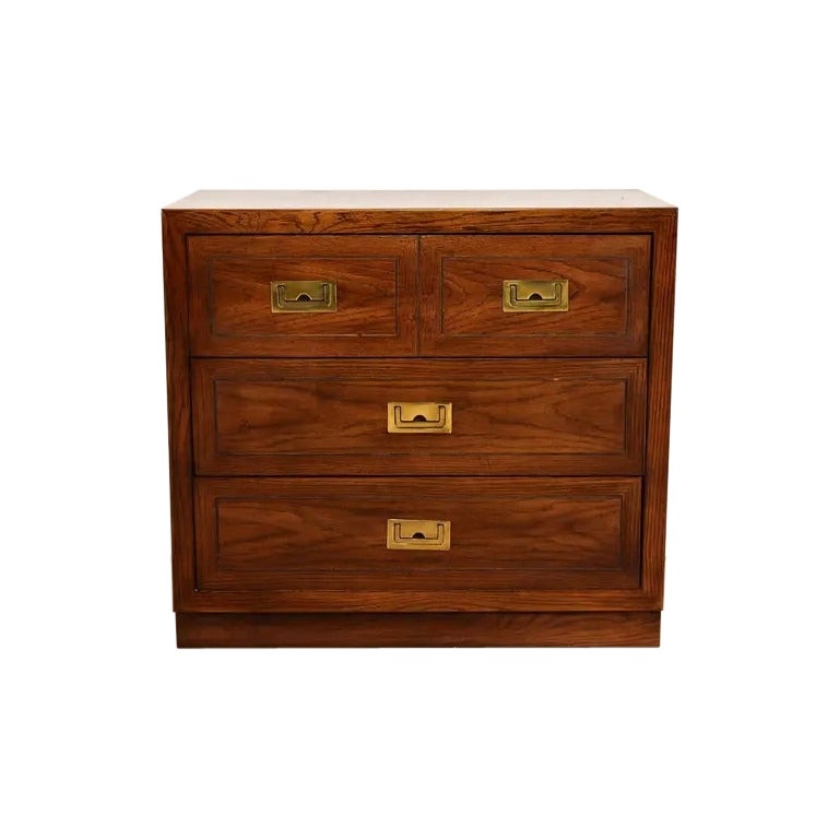 Henredon Style Mid-Century Modern Campaign Oak Bachelor Chest, Circa 1970s For Sale