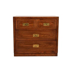 Henredon Style Mid-Century Modern Campaign Oak Bachelor Chest, Circa 1970s