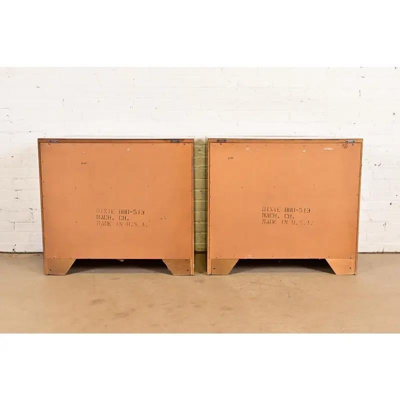 Henredon Style Mid-Century Modern Campaign Oak Bedside Chests, Circa 1970s For Sale 9