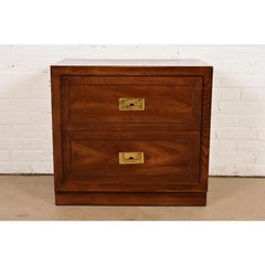 Henredon Style Mid-Century Modern Campaign Oak Nightstand, Circa 1970s