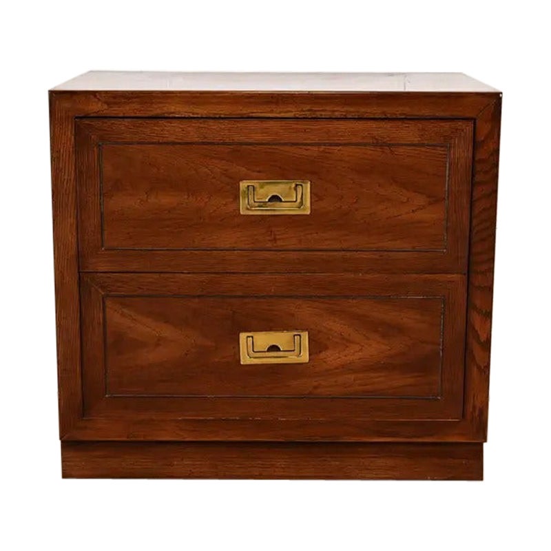 Henredon Style Mid-Century Modern Campaign Oak Nightstand, Circa 1970s