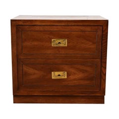 Henredon Style Mid-Century Modern Campaign Oak Nightstand, Circa 1970s