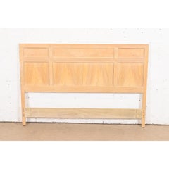 Henredon Style Mid-Century Modern Campaign White Oak and Burl Wood Headboard