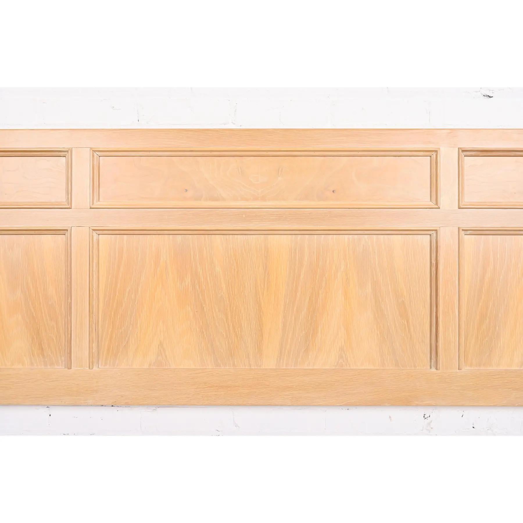 Henredon Style Mid-Century Modern Campaign White Oak and Burl Wood Headboard For Sale 1