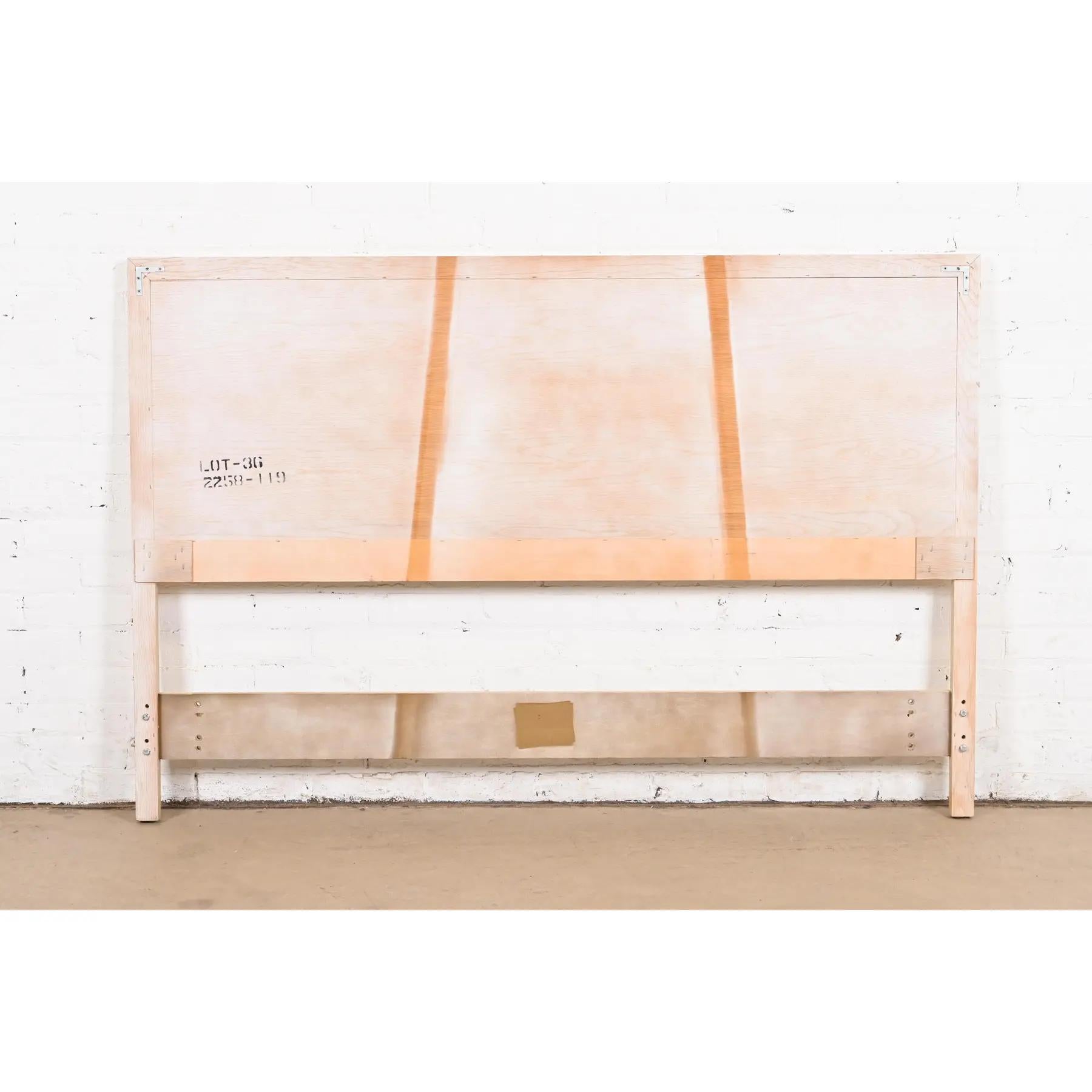 Henredon Style Mid-Century Modern Campaign White Oak and Burl Wood Headboard For Sale 2