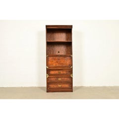 Henredon Style Mid-Century Modern Hollywood Regency Campaign Walnut Bookcase