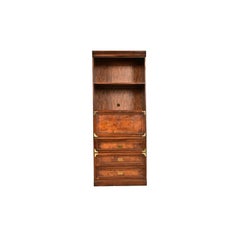 Henredon Style Mid-Century Modern Hollywood Regency Campaign Walnut Bookcase