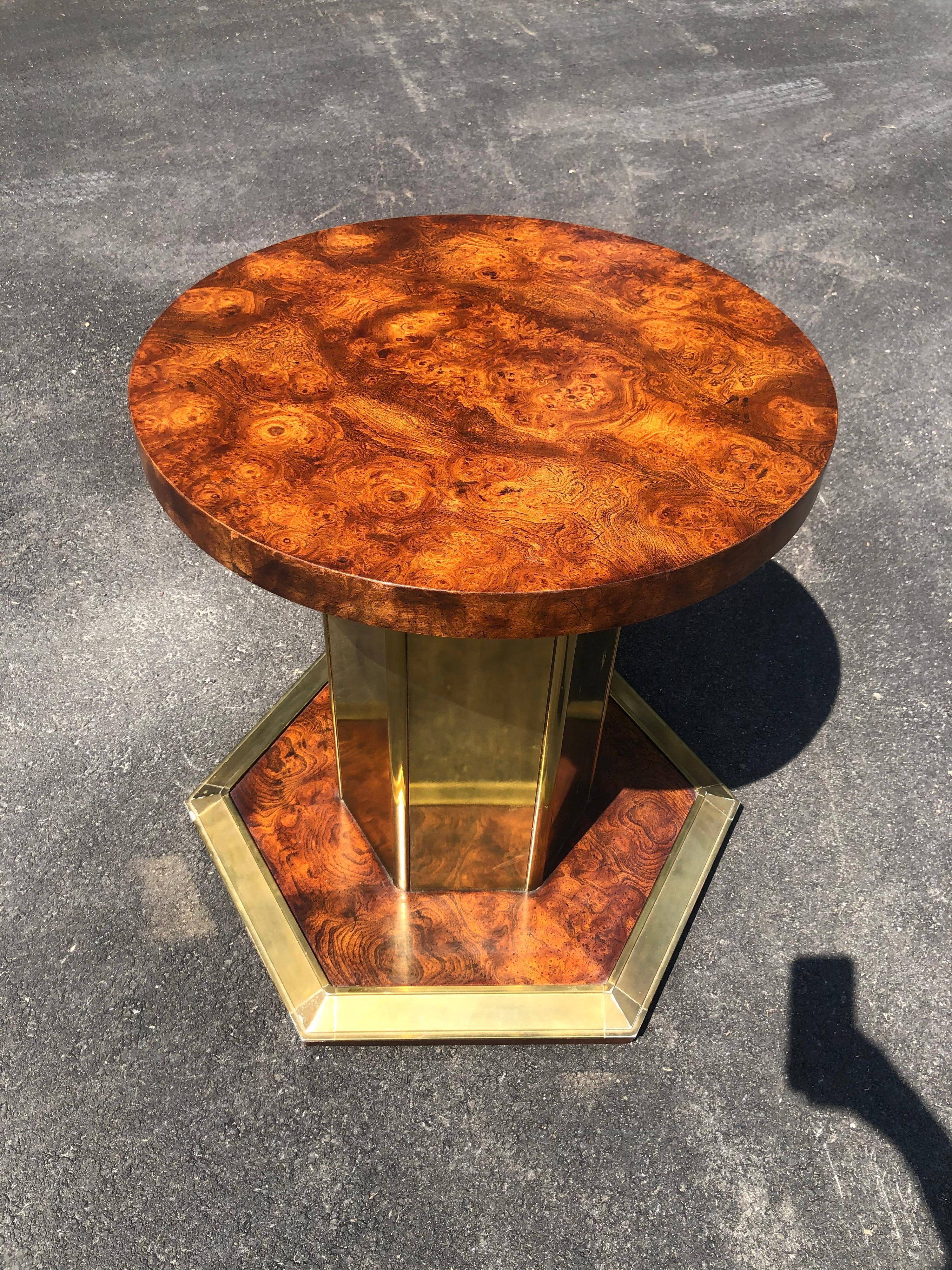 Henredon Style Round Burlwood Dining Table with Glass Top 14