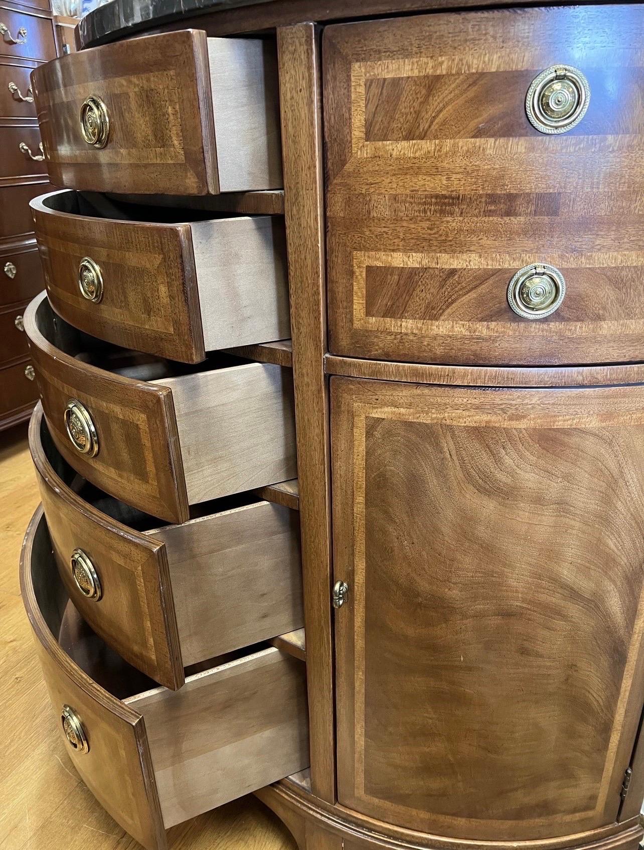 Henredon Tall Marble Top Demilune Bow Front Cabinet Commode Chest 4